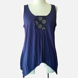 Vanity Asymmetrical Hem Stud Embroidered Sleeveless Top - XL
